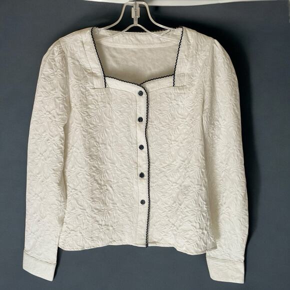 Dazy Floral Textured Blouse Jacket M Coquette Cottagecore Old Money Romantic - Picture 2 of 6